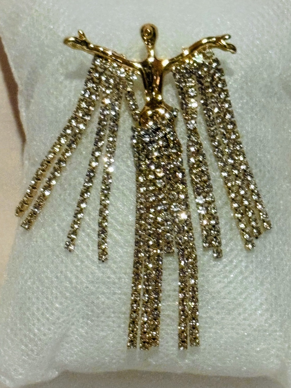 Rhinestone Angel Brooch with Draping Rhinestone Chains - nwot